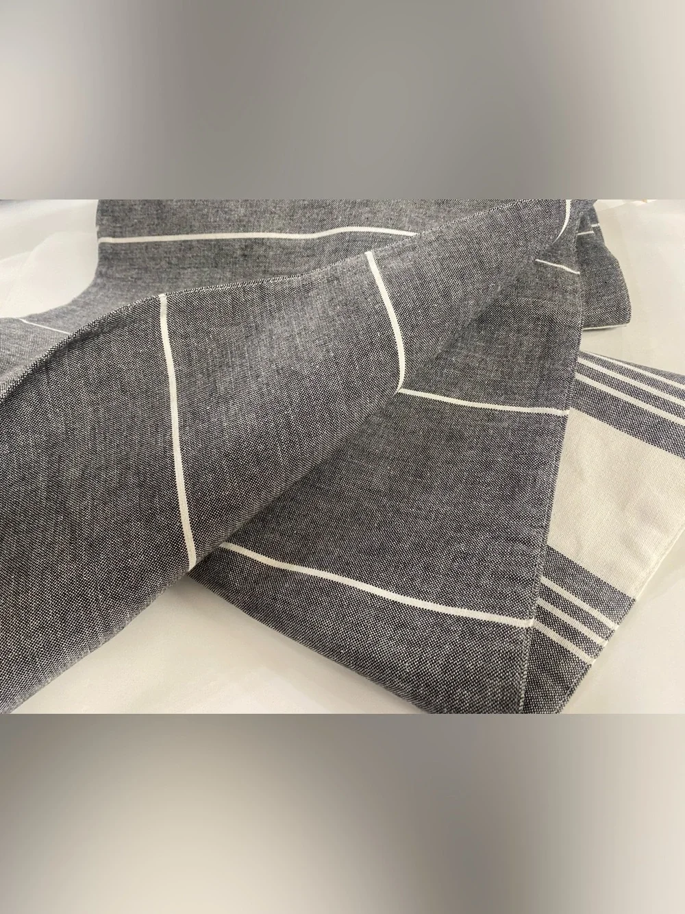 Gray And White Striped Table Runner, 100% Cotton Contemporary Table Linen